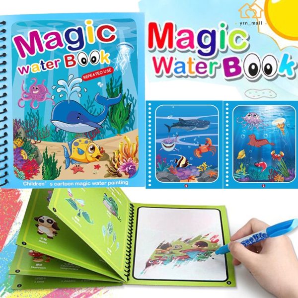 Magic Water Book; Water Drawing Book, Magic book for kids. Reusable Doodle Book with pen for Kids to Learn and Develop Art Abilitytethers