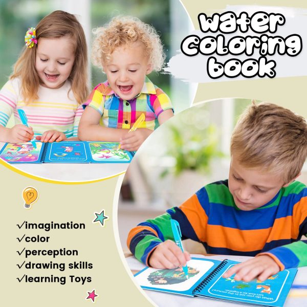 Magic Water Book; Water Drawing Book, Magic book for kids. Reusable Doodle Book with pen for Kids to Learn and Develop Art Abilitytethers