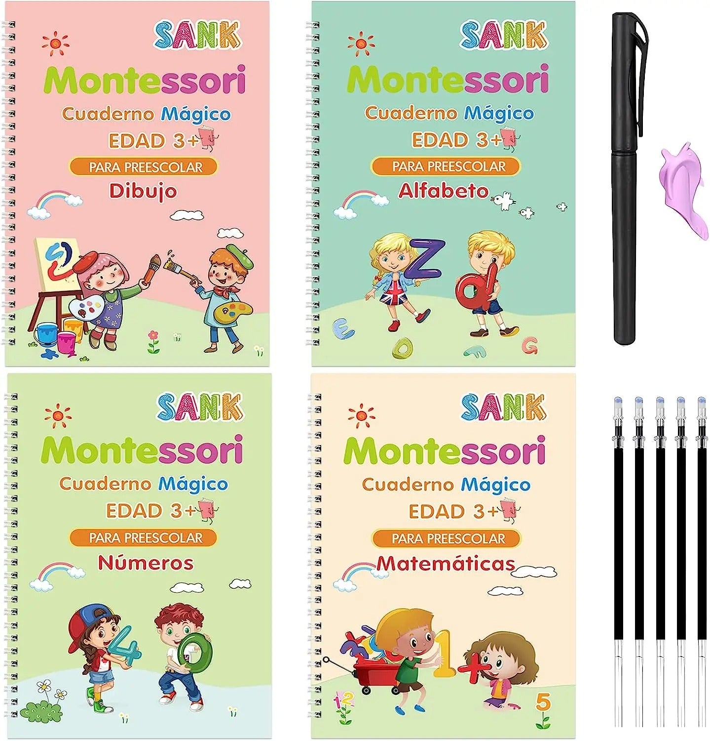 Sank Magic Practice Book Set for Kids | Montessori Handwriting Tracing Books (4-Pack)