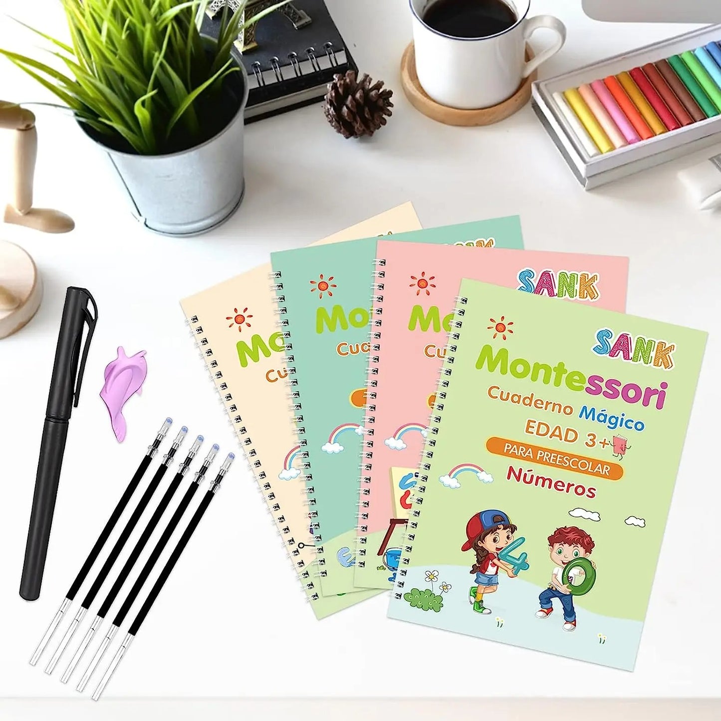 Sank Magic Practice Book Set for Kids | Montessori Handwriting Tracing Books (4-Pack)